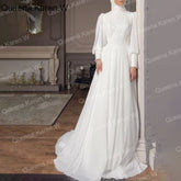 elegant heavy beading Muslim Wedding Dress long sleeve high neck bride dress plus size bride Wedding Gown BA-QK101